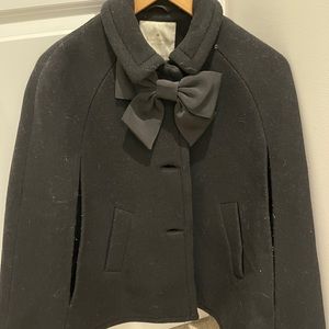 Kate Spade Black Wool Coat Bow w/Pockets XS New